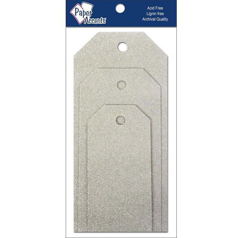 Paper Accents GLITZ PLATINUM / Gray 10 Piece Assorted Size Craft Tags Glitter