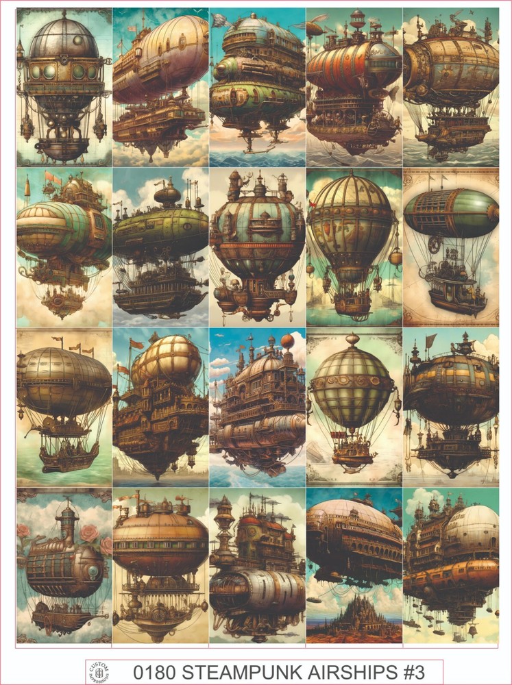 STEAMPUNK AIRSHIPS #3 – COMPLETE SHEET OF 25 STICKERS