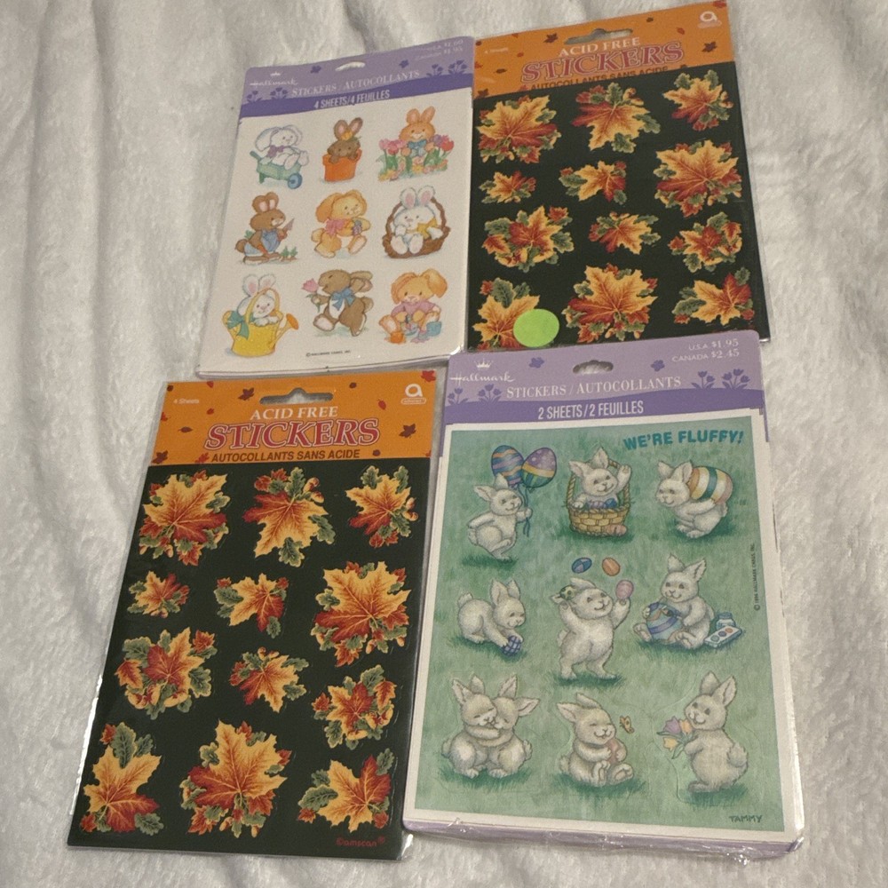 NEW VINTAGE Hallmark Easter Bunny & amscan Fall Leaves Stickers Lot, Multicolor