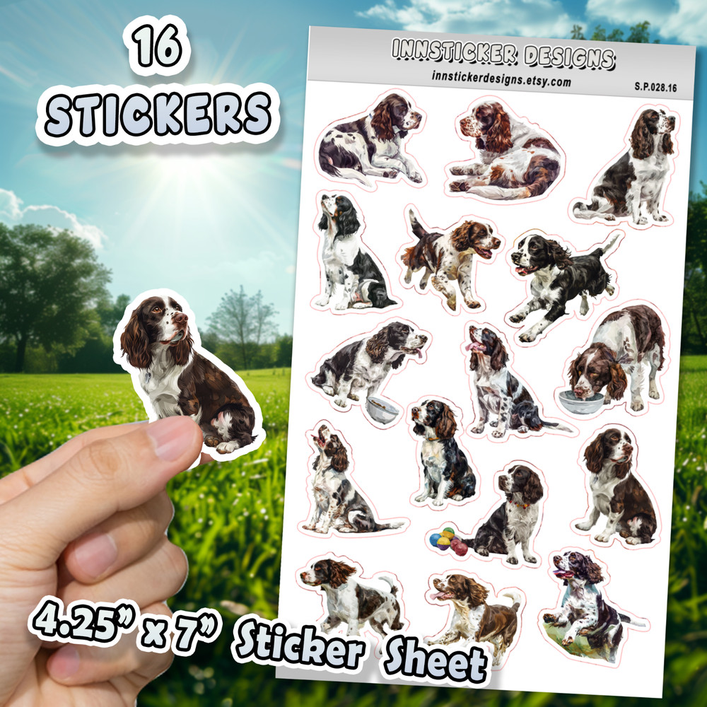 English Springer Spaniel Dog Stickers for, Scrapbooks, Planners, Glossy, Matte