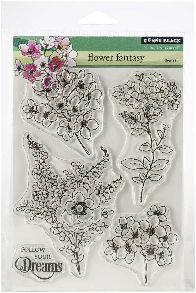 New Penny Black Rubber Stamp set FLOWER FANTASY friendship free USA ship
