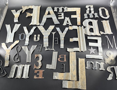 Huge Lot 40 Tin Aluminum Metal Letters Symbols Assortment Craft Rustic Brutalist