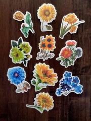 STICKERS x 10 Flowers Poppy Gardenia Sunflower Carnation Flower Daisy FL2