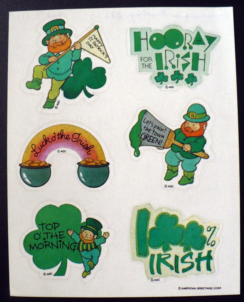 VINTAGE AMERICAN GREETINGS AGC IRISH ST. PATRICK’S DAY 6 STICKERS 1 SHEET