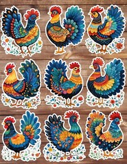 Patterned Chicken Die Cut Vinyl Stickers Set Scrapbooking Laptop WaterBottle
