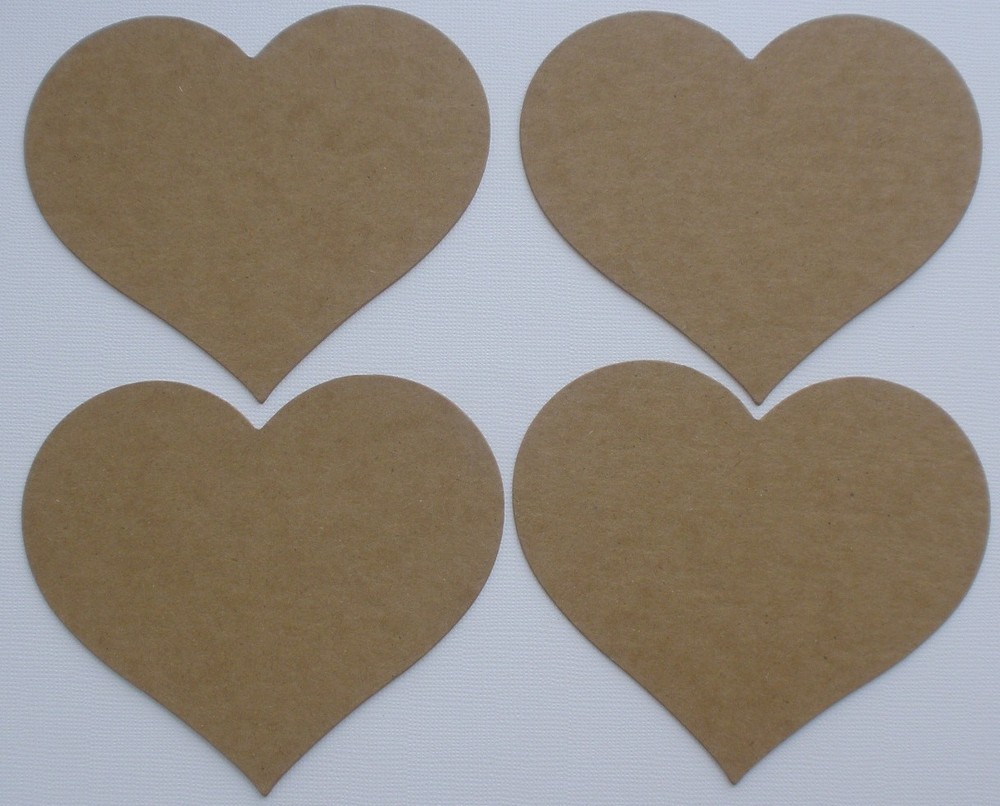 {4} LARGE HEARTS – Raw Bare Unfinished Chipboard Die cuts