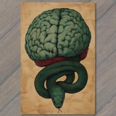STICKER Snake Wrapped Human Brain Artistic Sci-Fi Theme Green Serpent