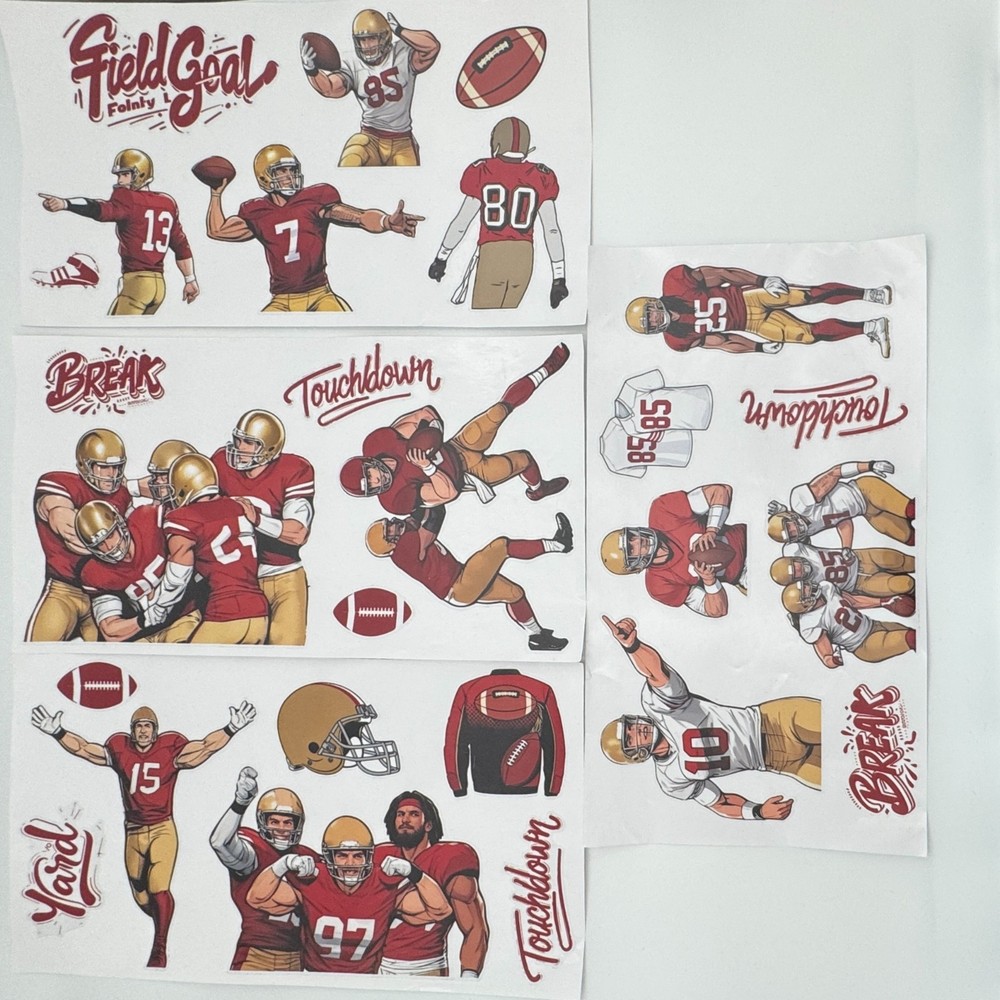 Football Scrapbook Stickers 4 Sheets Red Gold Die-Cut Self-Adhesive Craft