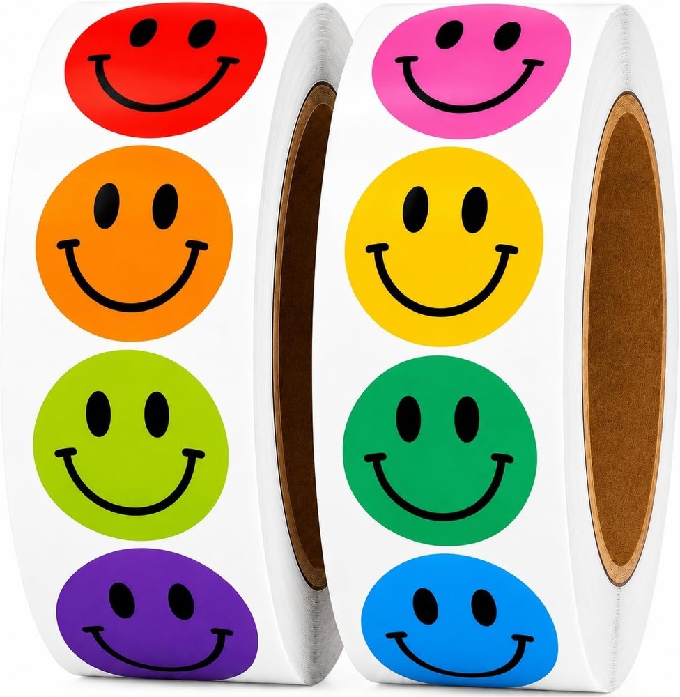Smiley Face Stickers 1000PCS 1 Inch 2 Rolls Multi