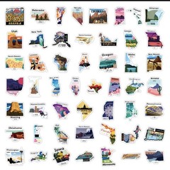 50 Pc USA States Map Stickers United States Travel Map Stickers Waterproof Vinyl