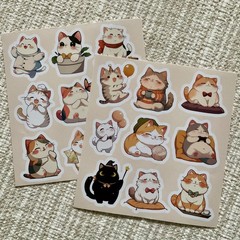 18 Cat Stickers, 1.7” Kawaii Kitty Decals, Planner Scrapbooking Stationery Gift