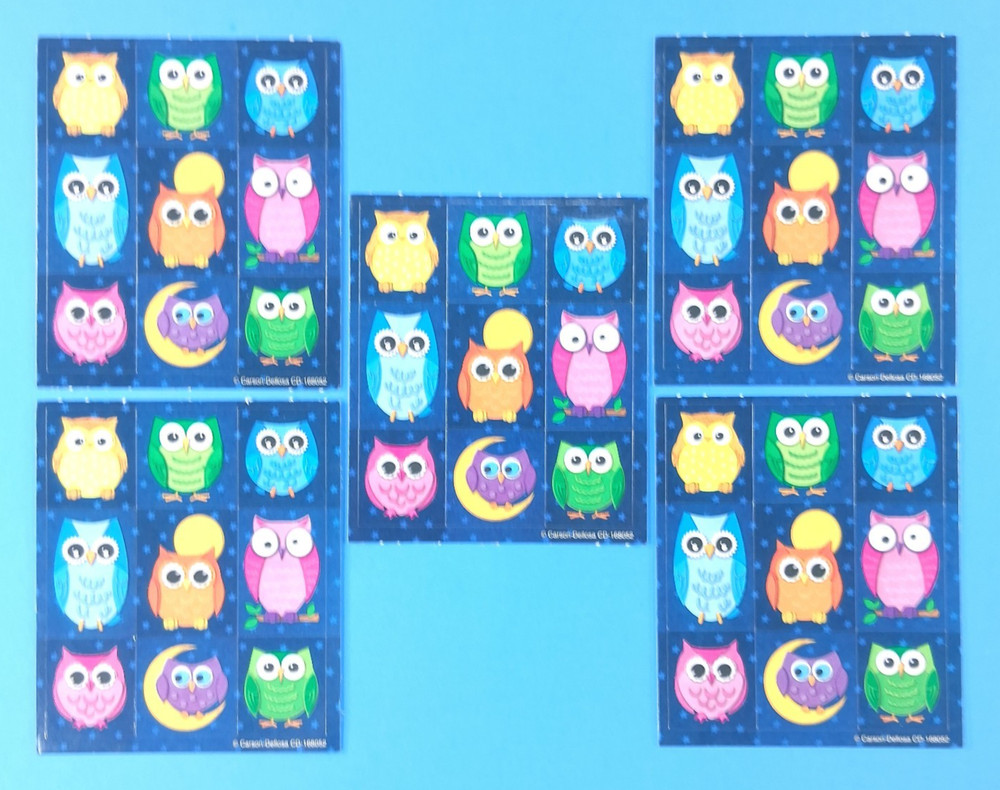 Carson Dellosa Owls Mini Sticker Sheets Lot Of 5