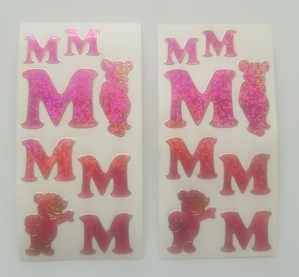 Set of 2 sheets of vintage introduct glitter stickers «M» discontinued Germany