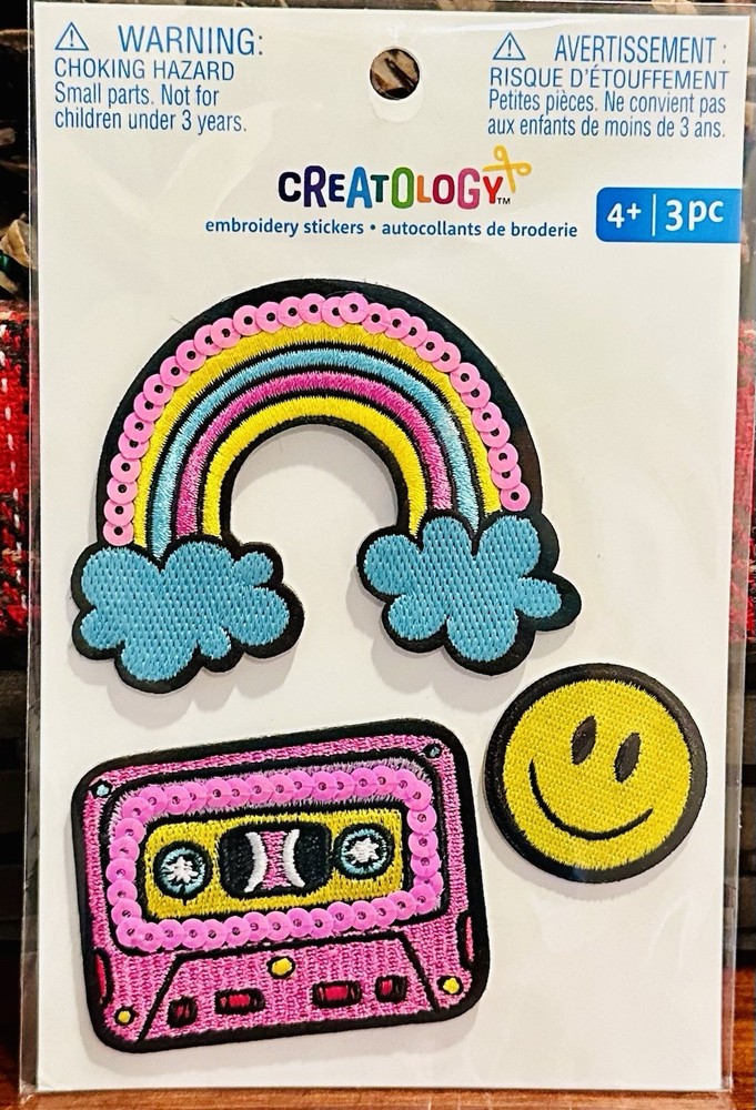 NEW CREATOLOGY DIMENSIONAL EMBROIDERY STICKERS Smile Emoji Music Cassette RETRO