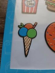 STAPLES PLASTIC RAISED JUNK FOOD STICKERS. ICE CREAM DOUGHNUT POPCORN BURGER