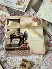 Vintage Sewing Junk Journal Kit Handmade Ephemera Stickers Tags Fabric 108 Piece