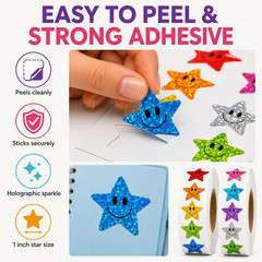 1000 PCS Glitter Star Stickers for Kids, 1 Inch Sparkly Foil Reward Stickers, 10