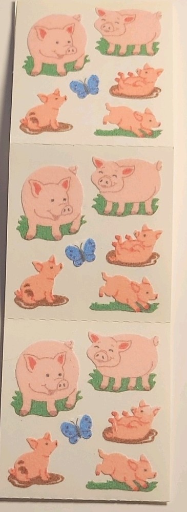 Sandylion Fuzzy Multicolor Pig & Butterfly Farm Animal & Insect Stickers