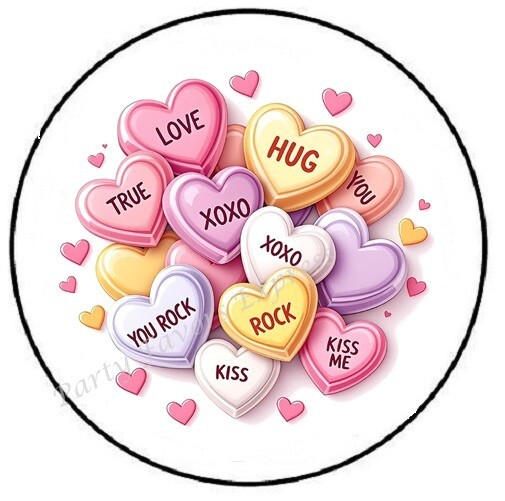 CANDY HEARTS VALENTINES DAY ENVELOPE SEALS LABELS STICKERS PARTY FAVORS