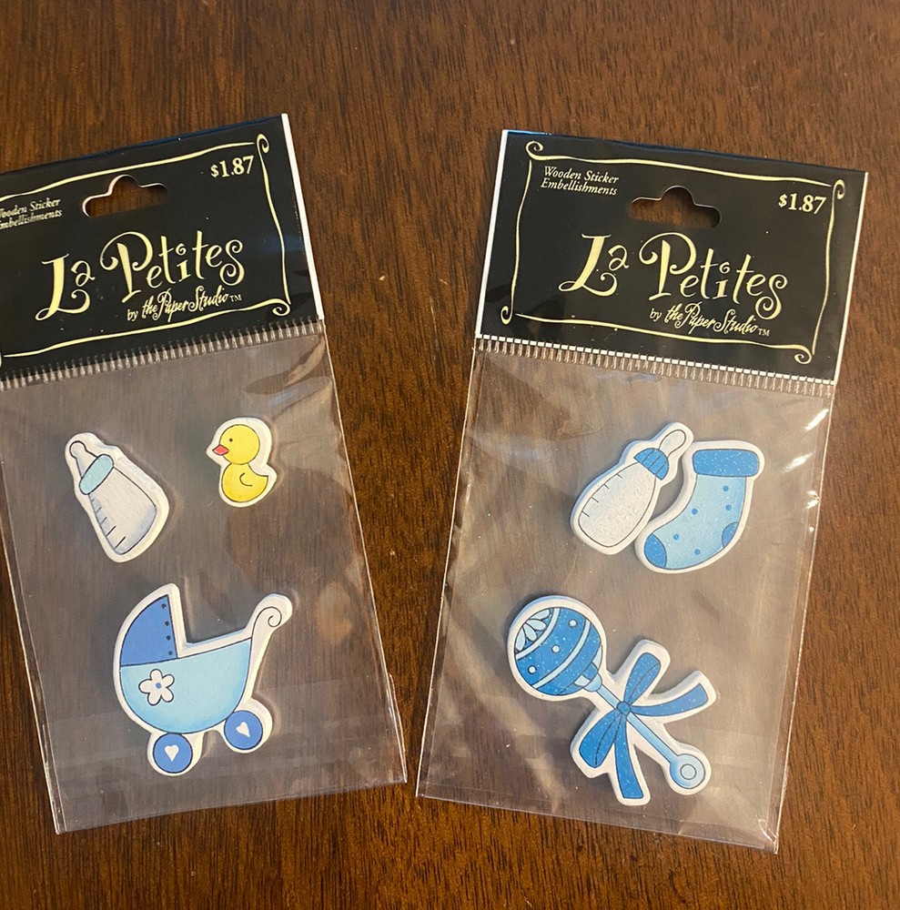 Paper Studio La Petites Wooden Sticker Embellishments Lot Of 2 Baby Boy Theme