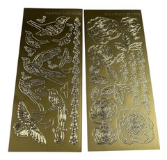 2 Sheets Hot Off The Press Dazzles Gold Stacked Rose 1830 & Gold Bird 1840 9 x 4