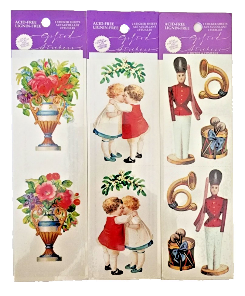 VTG 90s Grossman Gifted Michel & Company Stickers Floral Christmas Solider 3pks