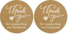 500 Thank You Stickers – 1.5″ Round Kraft Paper, White Ink – Pack of 2 for Busin