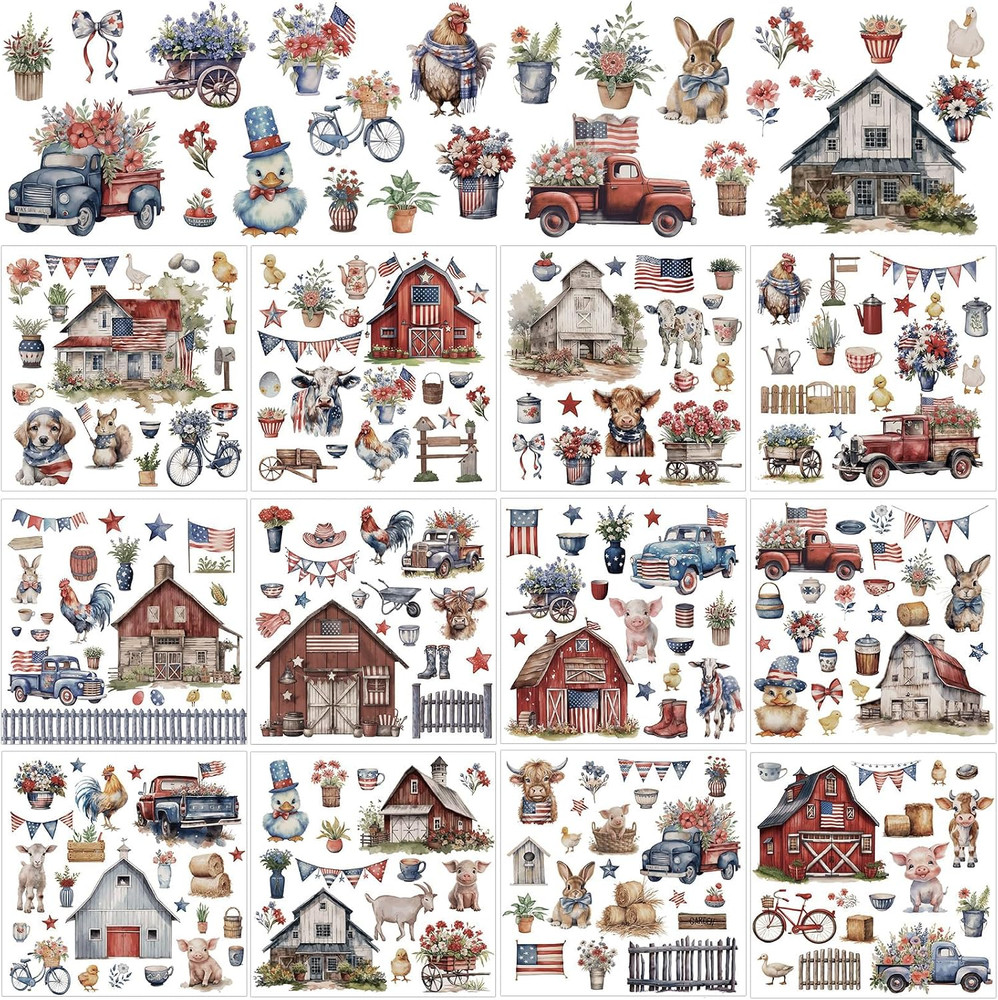 12 Sheets 4Th of July Rub on Transfers for Crafts and Furniture Patriotic Transf