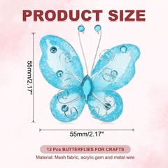 12Pcs Butterflies for Crafts, 2.2″ Organza Butterflies, Light Blue