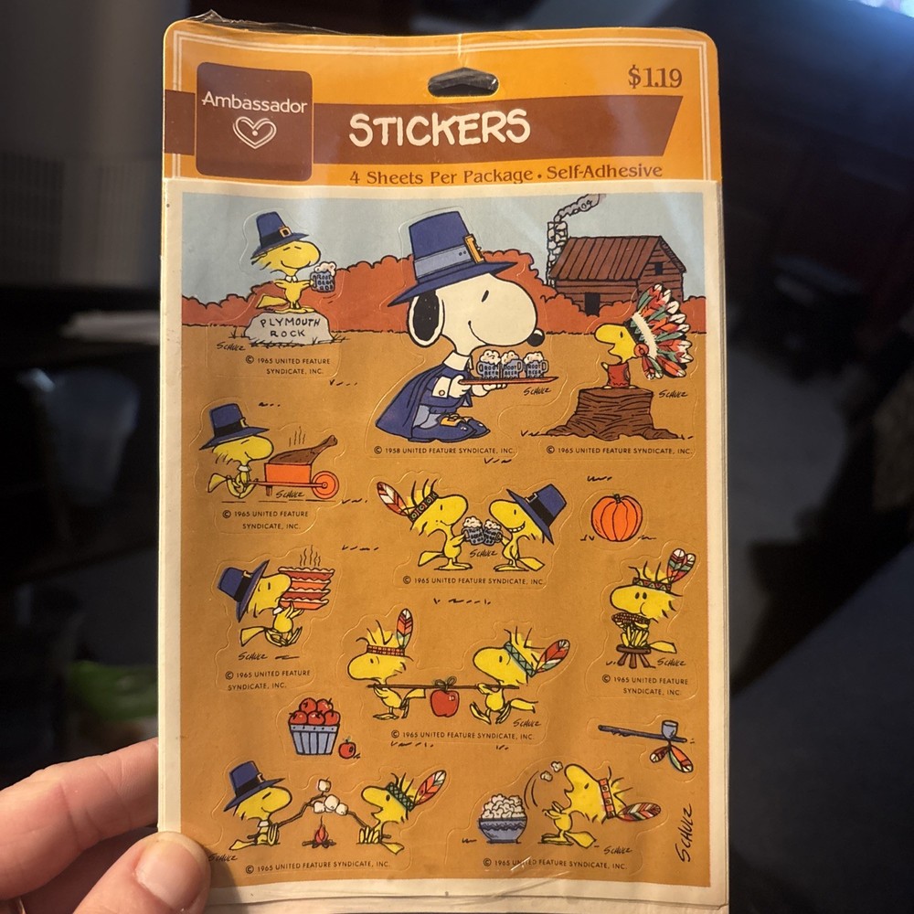 NIP Ambassador Snoopy Woodstock Peanuts Thanksgiving Stickers 4 Sheets Vintage