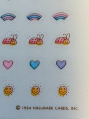 Vintage 80s Hallmark Happy Nails Earrings Stickers Sun Rainbow Flower Star 1984