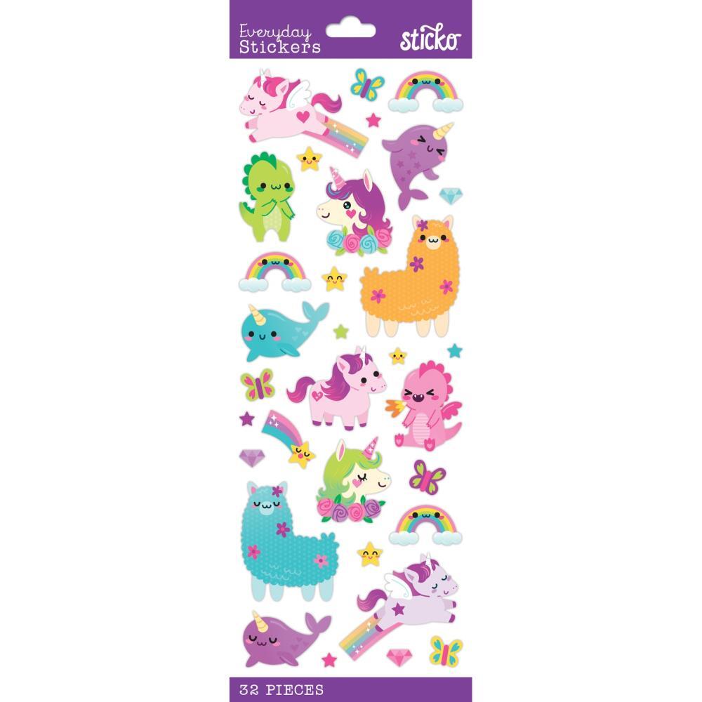 Crafts Stickers Sticko Kawaii Animals Narwhal Unicorn Dragon Rainbows Butterfly