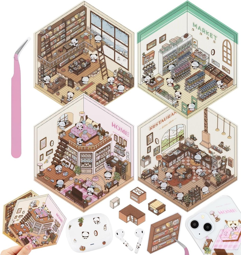 DIY 3D House Stickers, 4 Sets Fun DIY Sticker Scene Make Your Own Mini House Cut
