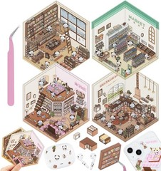 DIY 3D House Stickers, 4 Sets Fun DIY Sticker Scene Make Your Own Mini House Cut