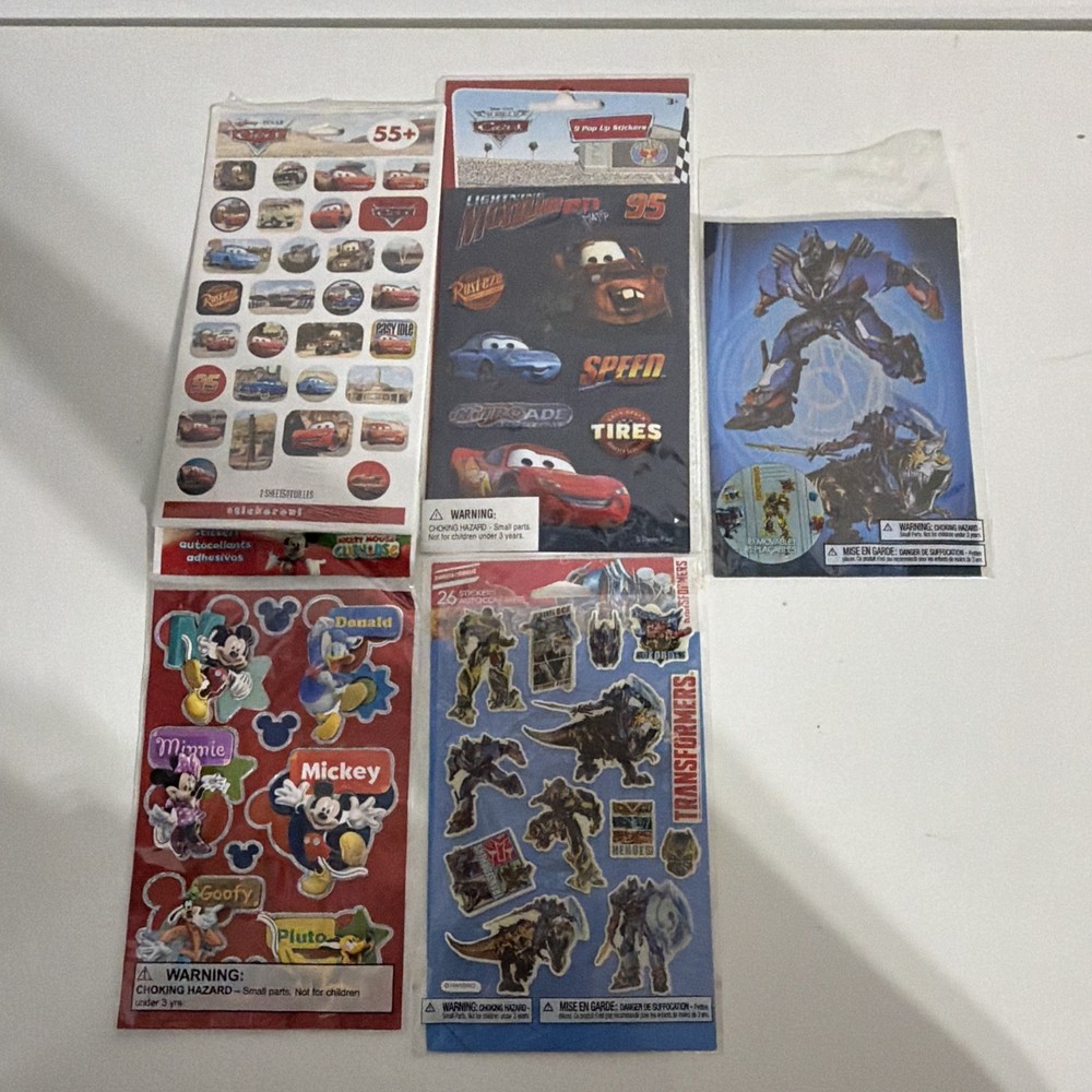 Disney Pixar Cars, Mickey Mouse Clubhouse & Transformers Pop Up Stickers Lot