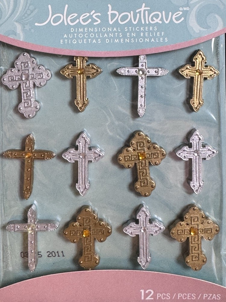 New Jolee’s Boutique Cabochons Dimensional Stickers Crosses Silver & Gold Crafts
