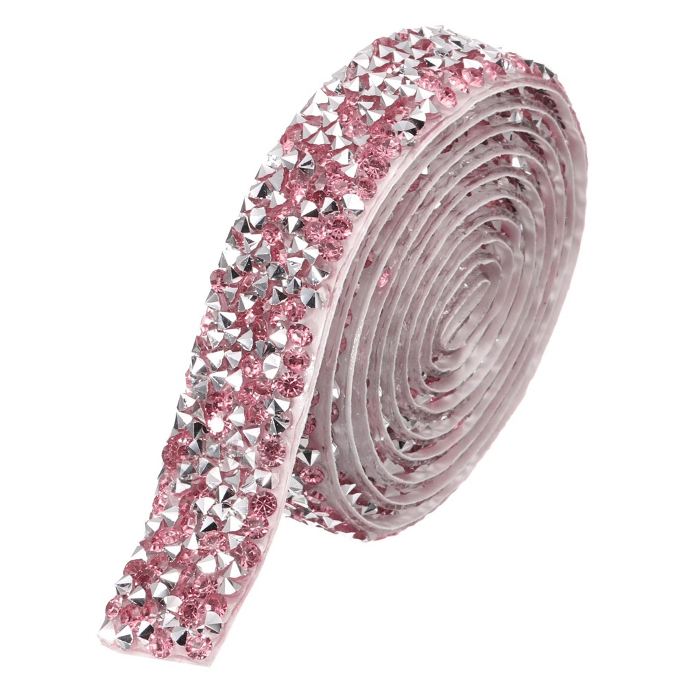 3/5 Inch x 1 Yard Crystal Rhinestone Sticker Ribbon Silver Pink