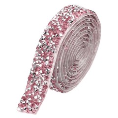 3/5 Inch x 1 Yard Crystal Rhinestone Sticker Ribbon Silver Pink