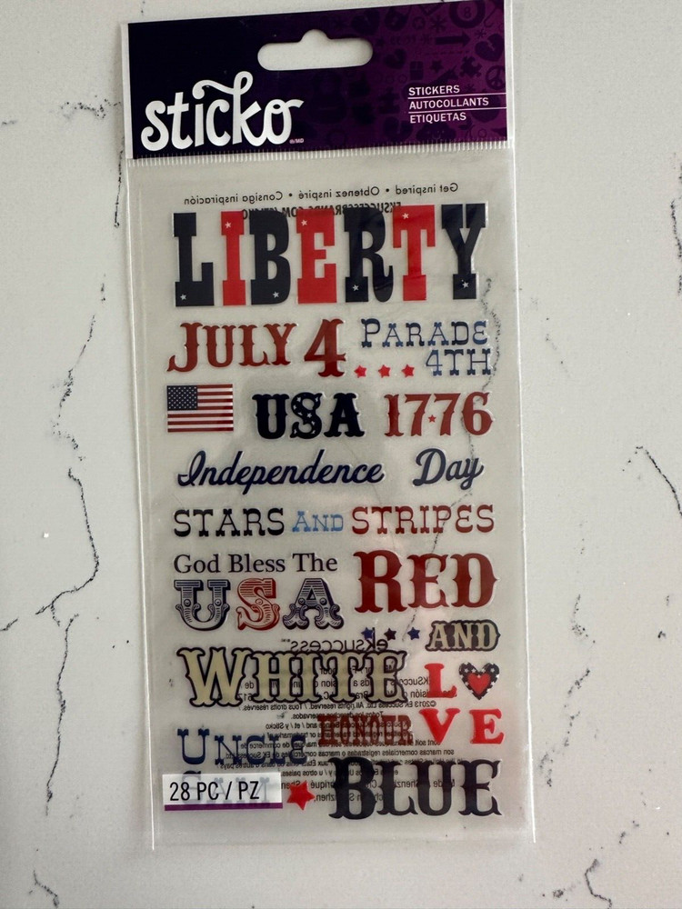 Sticko Autocollants Liberty Phrase Stickers July 4th Red White Blue Stars 1776