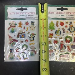 Christmas Puffy Stickers Happy Holiday 2 Designs Snowman Penguin Tree Ganz VTG