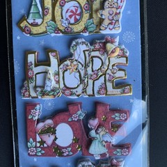 Vtg Scarce Mary Engelbreit Peace, Joy, Hope, Love Dimensional Christmas Stickers