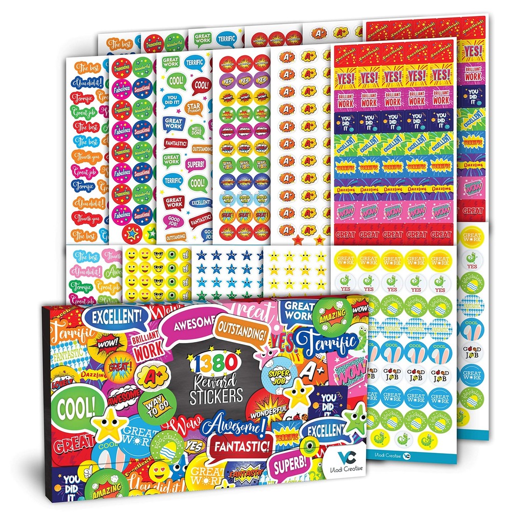 Teacher Reward Stickers – 1380 Pcs, 22 Sheets of Premium Reward Stickers, Col…