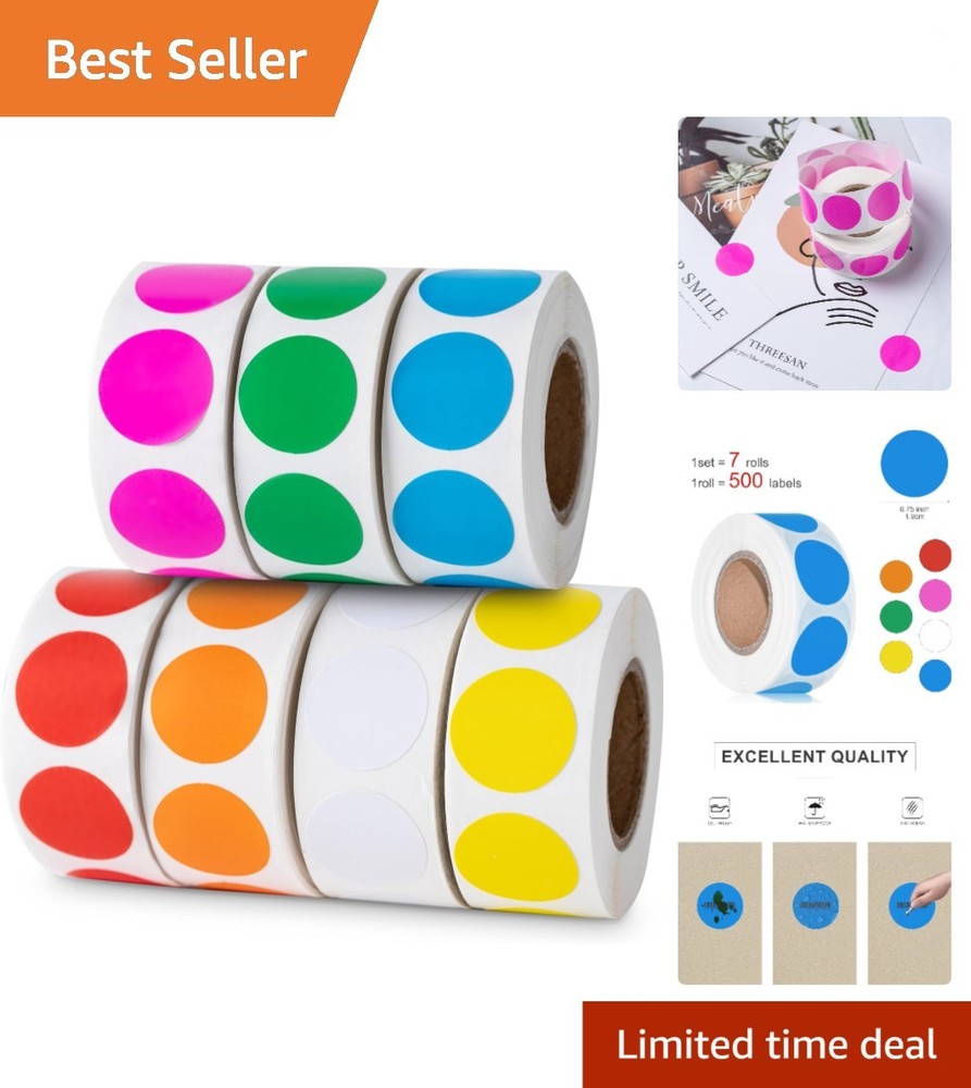 3500 Round Colored Stickers – 7 Color Options for Crafting & Labeling Solutions