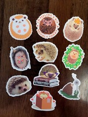 STICKERS x 10 Hedgehogs SASSY Cute Baby Hedgehog Sticker Book Love Flowers HO4