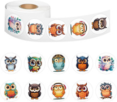 500 Pcs Colourful Owl Roll Stickers for Kids, Teachers, and Goodie Bags