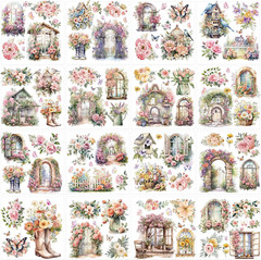 Garden Birds Rub on Transfer for Crafts: 16 Pcs Secret Garden Flower Rub on Tran