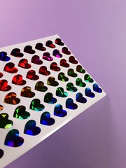 colorful hologram hearts sticker sheet