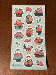 Stickii Teal Basket Roses Mushrooms Sticker Sheet Ann Shen