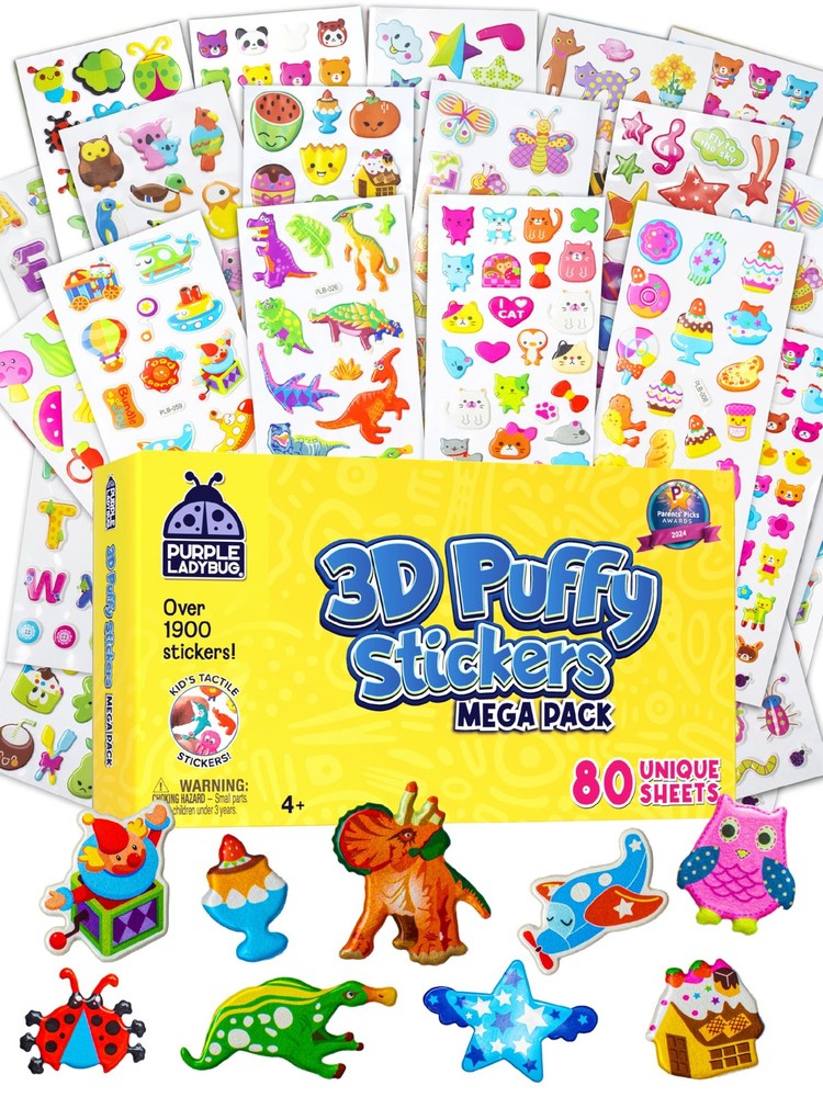 1900+ Puffy Stickers for Kids 4-8 – 80 Reusable Sheets, Arts & Crafts, Travel…
