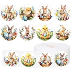 1000 Pcs Easter Stickers Roll Retro Watercolor Egg Rabbit Bunny Chick Flower R